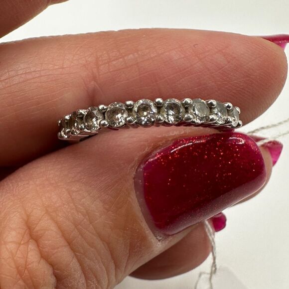 SALE! Beautiful, simple CZ diamond band in stamped sterling silver! - Picture 2 of 10